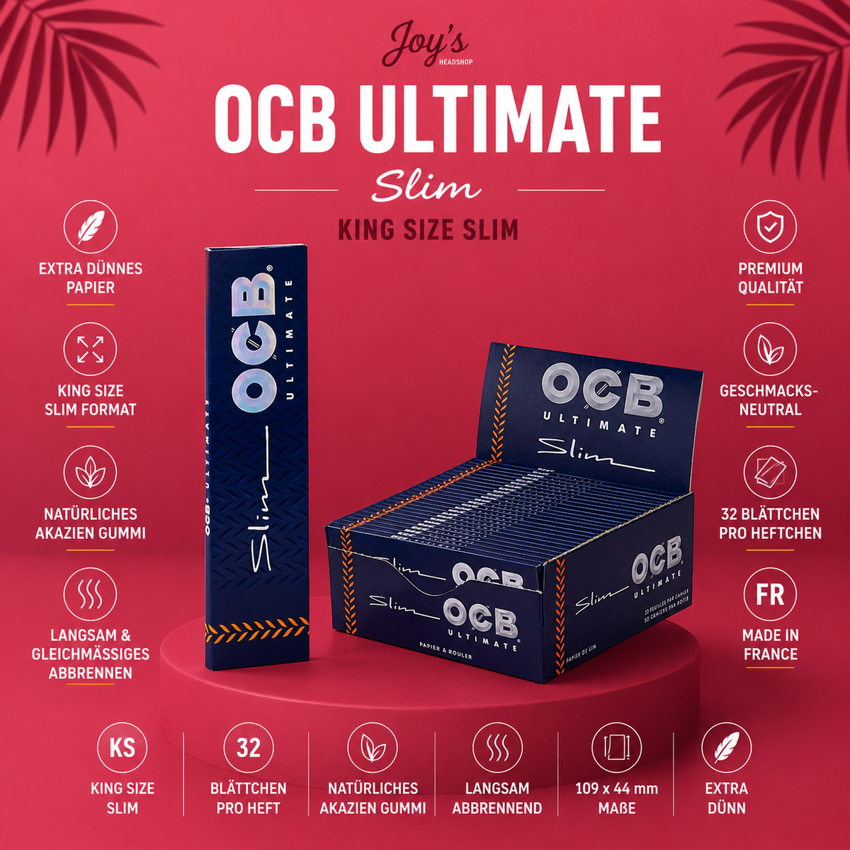 OCB Ultimate Slim King Size Slim – Display Box (50 Heftchen)