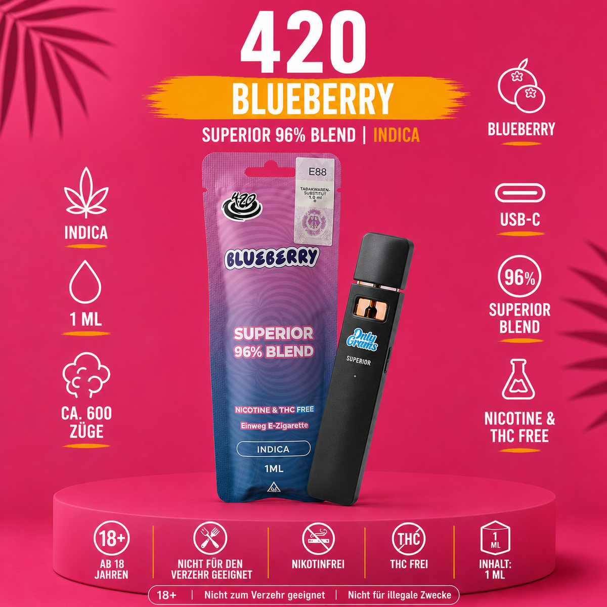 420 Hurricane  Blueberry Vape – Superior 96% Blend 1 ml