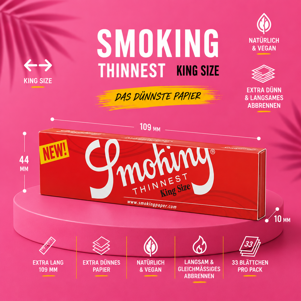 Smoking® Thinnest King Size Papers – 33 Blatt
