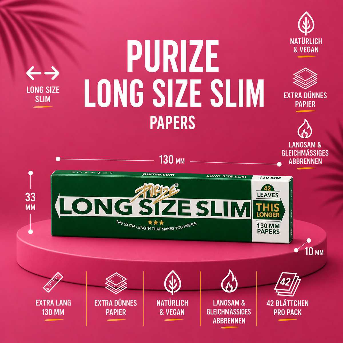 PURIZE® Long Size Slim Papers – 42 Blatt
