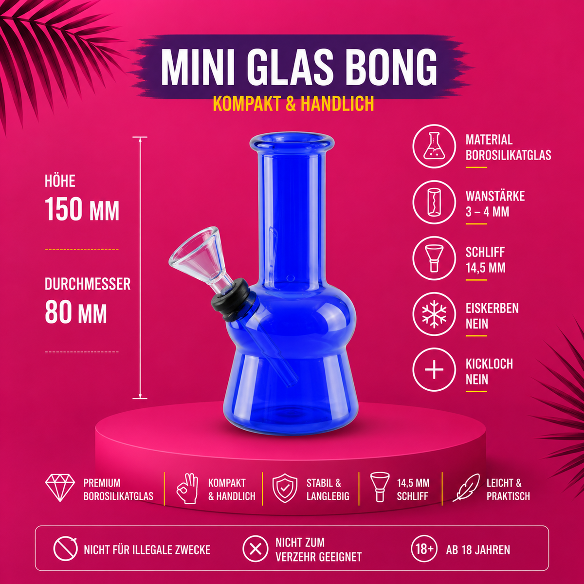 Black Leaf® Mini Glas Bong 14,5mm Schliff