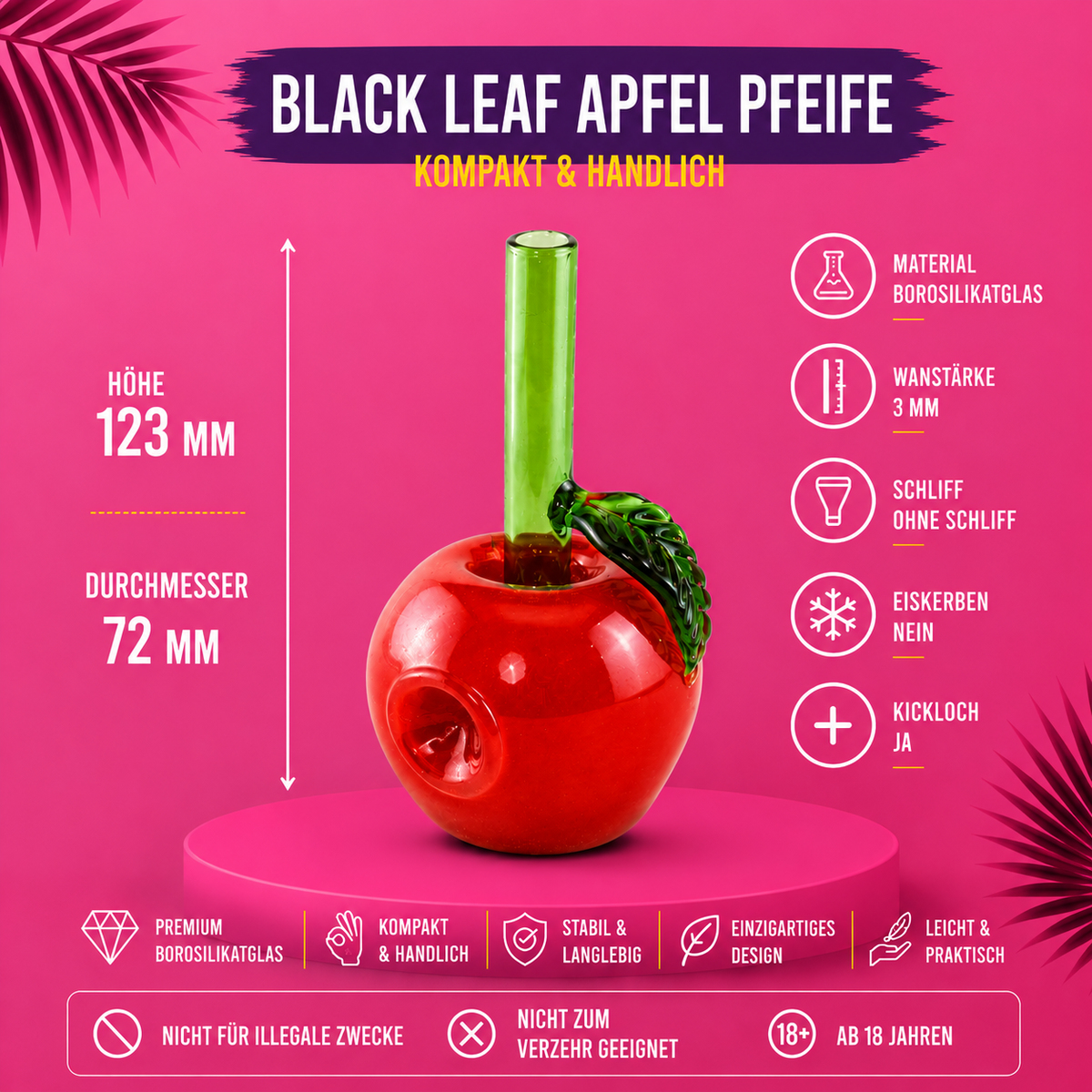 Black Leaf® Apfelpfeife – Glaspfeife im Apfel-Design
