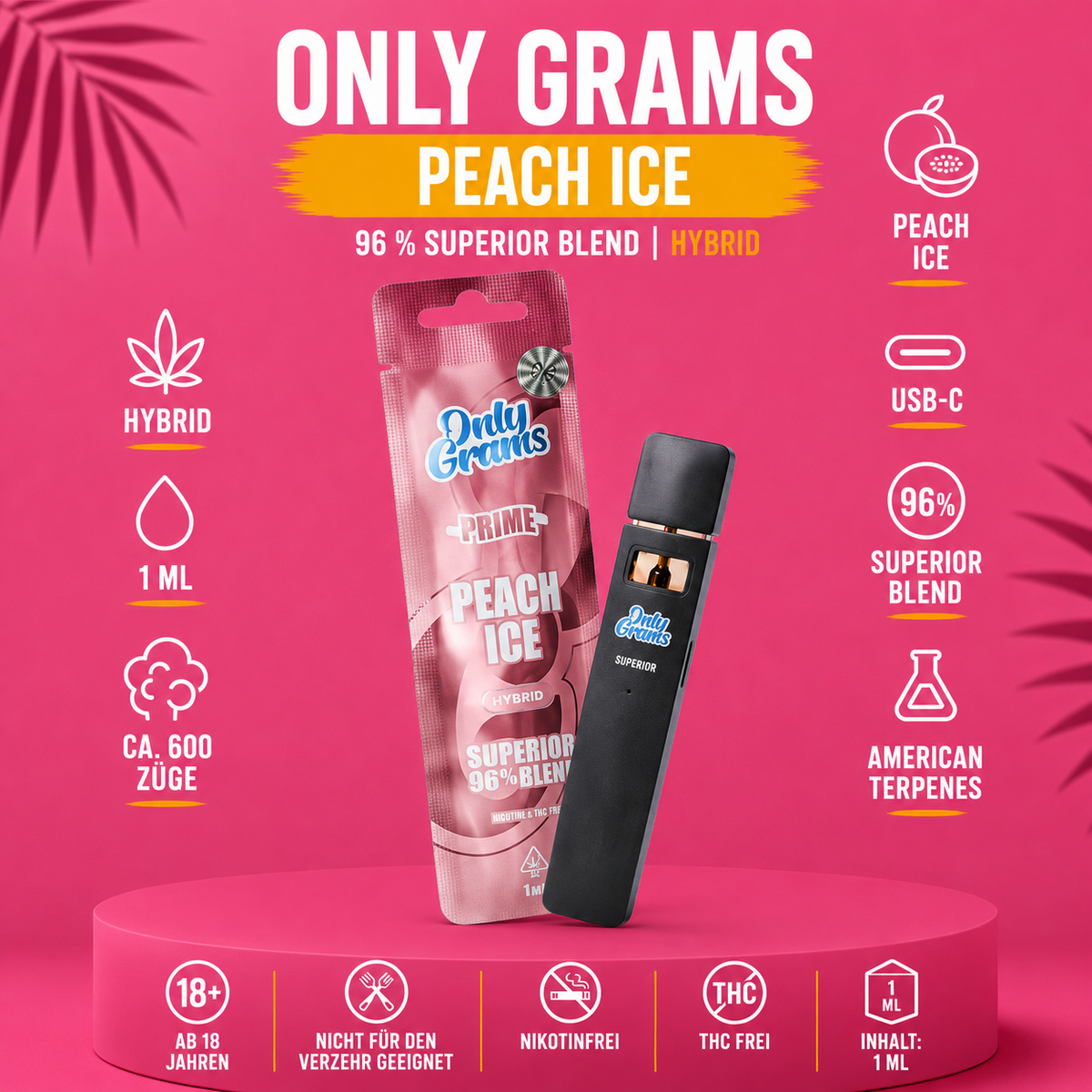 Only Grams Prime Peach Ice Vape