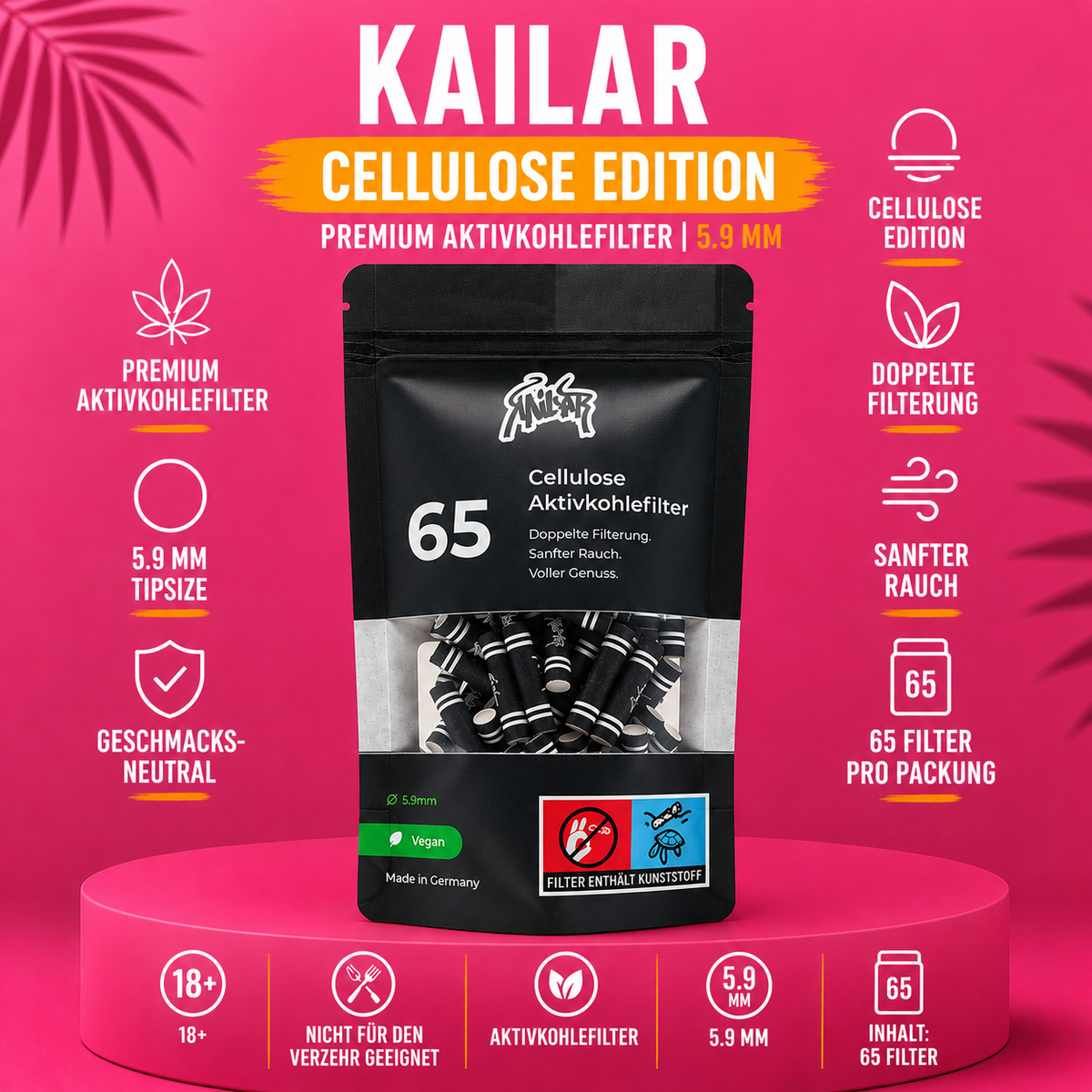 Kailar Cellulose Edition Aktivkohlefilter 5,9 mm – 65 Stück