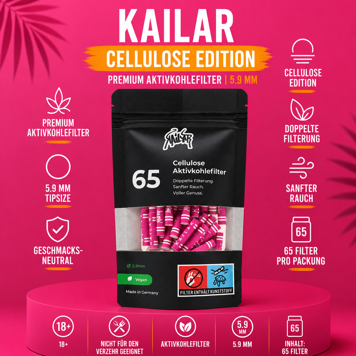 Kailar Cellulose Edition Aktivkohlefilter 5,9 mm – 65 Stück