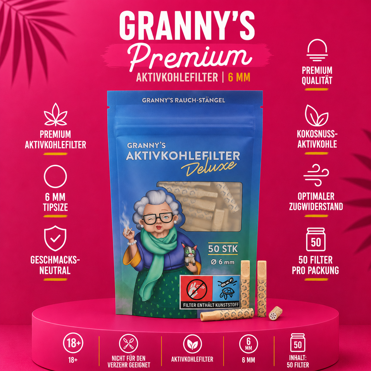 Granny's Aktivkohlefilter Deluxe 6 mm – 50 Stück