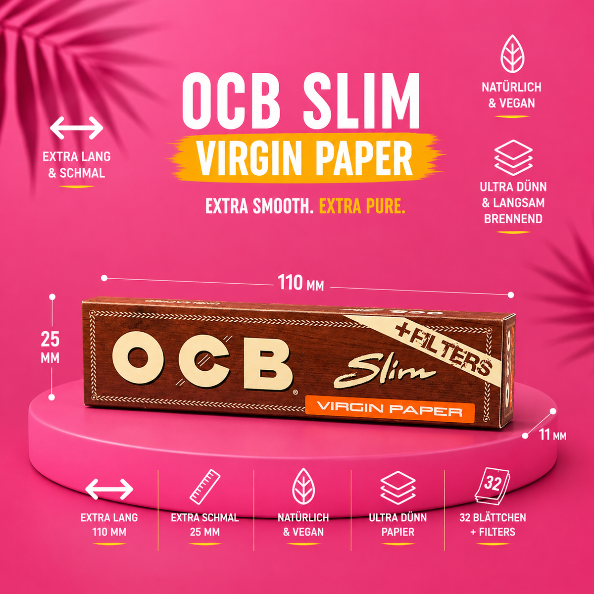 OCB Slim Virgin Paper + Filters – 32 Blättchen &amp; Filtertips
