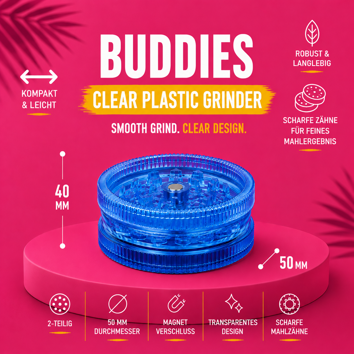 Buddies Plastic Grinder – 2-teilig