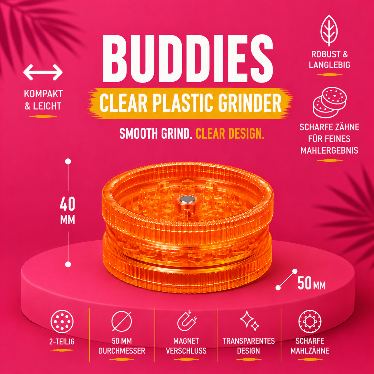Buddies Plastic Grinder – 2-teilig