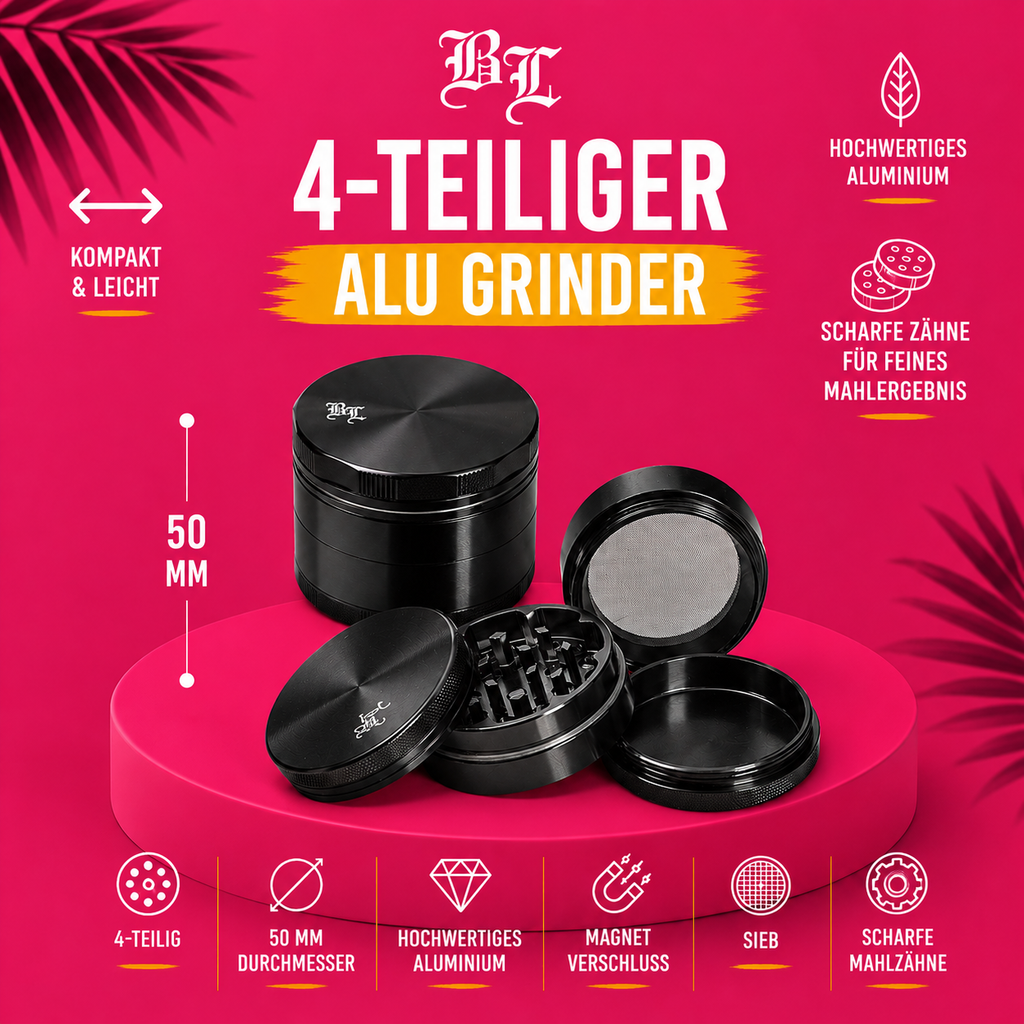Black Leaf® Aluminium Grinder 4-teilig – 50 mm