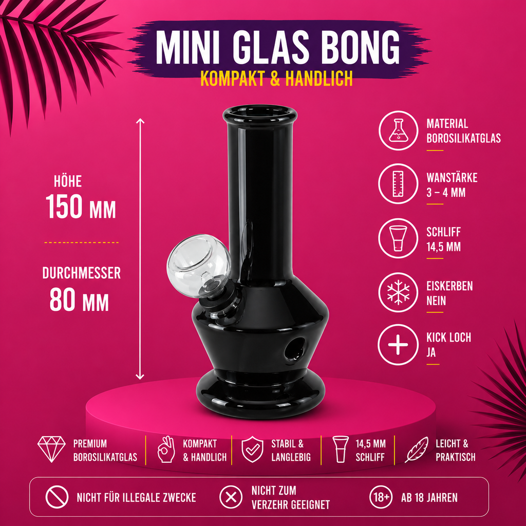 Black Leaf® Mini Glas Bong 14,5mm Schliff