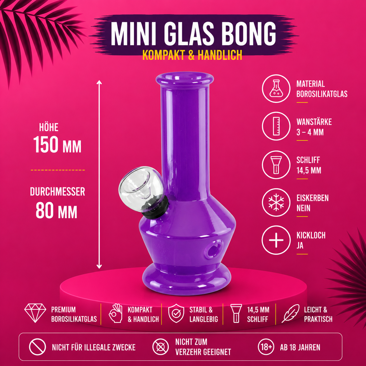 Black Leaf® Mini Glas Bong 14,5mm Schliff