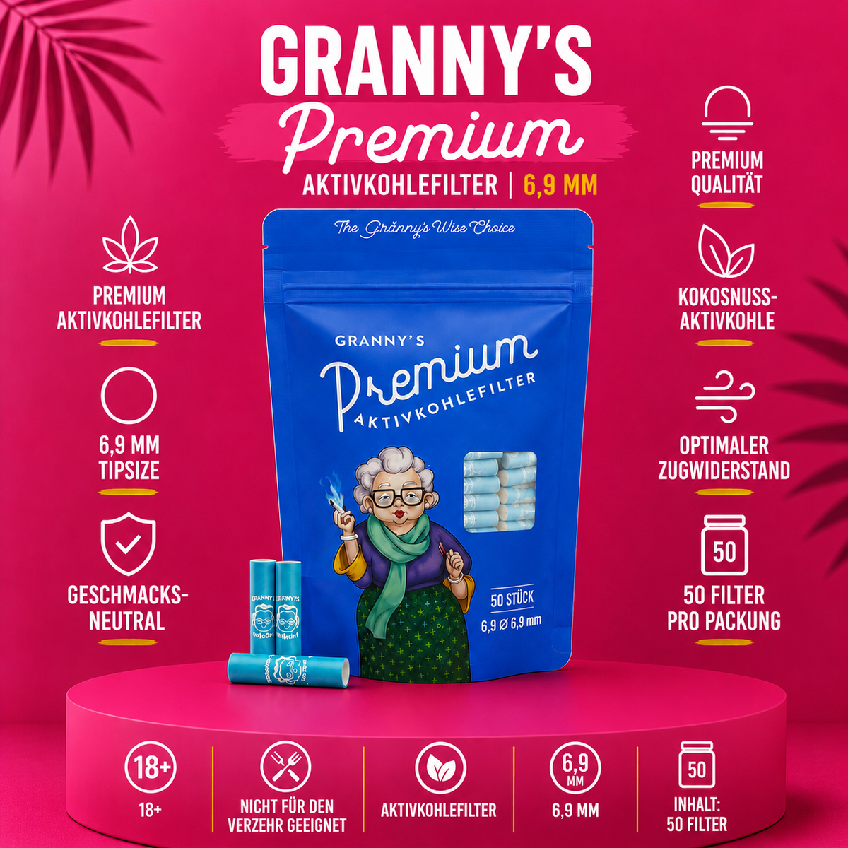 Granny's Premium Aktivkohlefilter 6,9 mm – 50 Stück